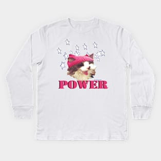 Pink Hat Cat POWER! Kids Long Sleeve T-Shirt